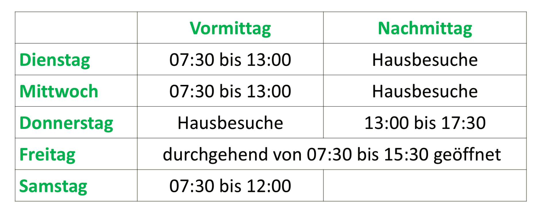 Donnerstag ganztägig geöffnet